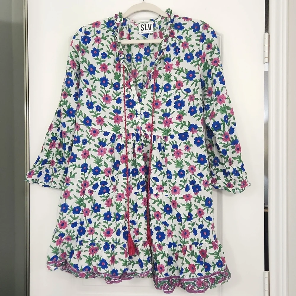 Pretty cotton floral tunic top or mini dress in very good condition! - Picture 1 of 8
